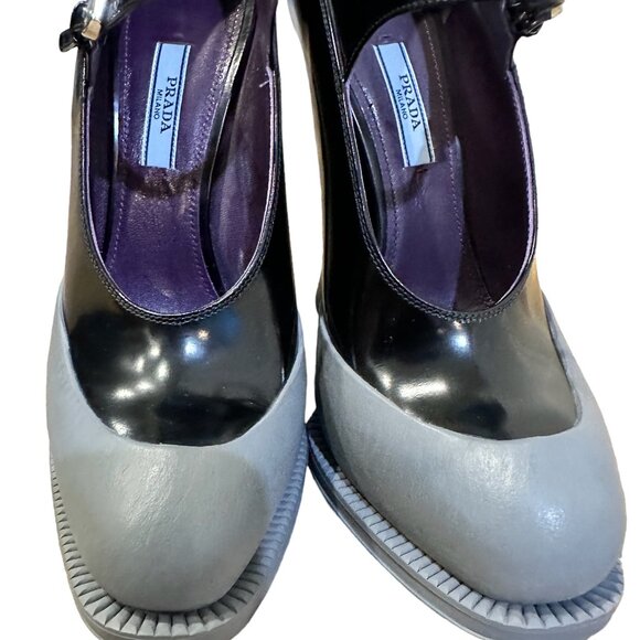 Prada Black Gray Rubber Cap Toe Mary Jane High Heel Pump - Picture 6 of 9